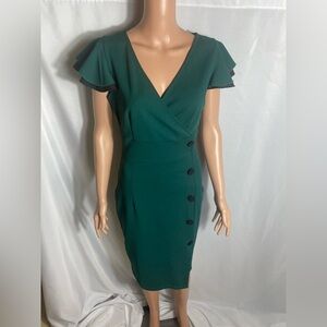 MiuSol Green Ruffle Sleeve Wrap Pencil Dress Size S Work Cocktail Elegant